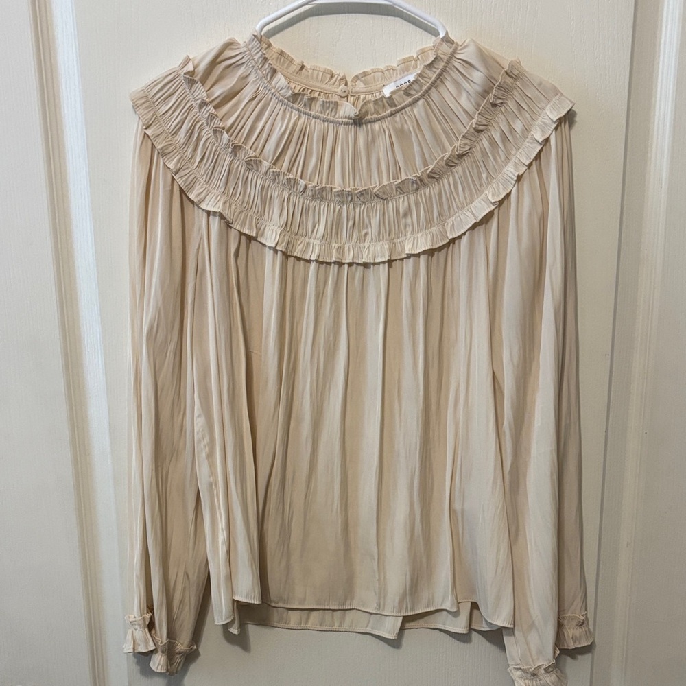 Rose & Olive Soft Cream Ruffled Yoke Blouse